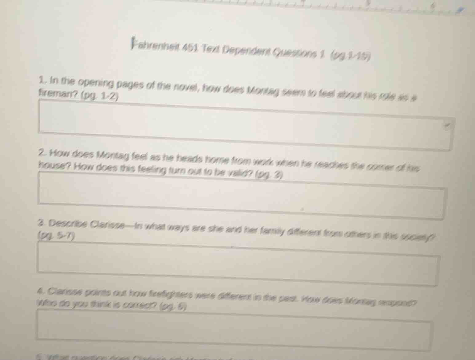 fahrenheit 451 text dependent questions 1 (pg.1-15) 1. in the opening p…