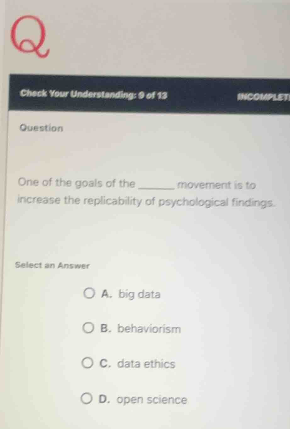 check your understanding: 9 of 13 incomplet question one of the goals o…