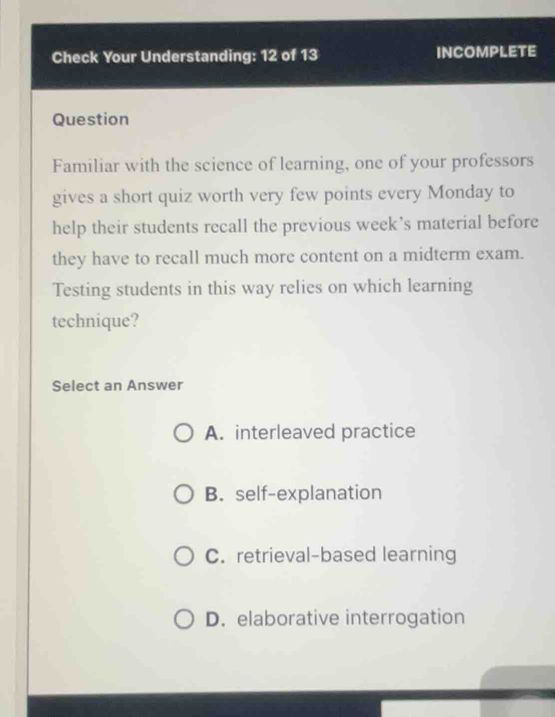 check your understanding: 12 of 13 incomplete question familiar with th…