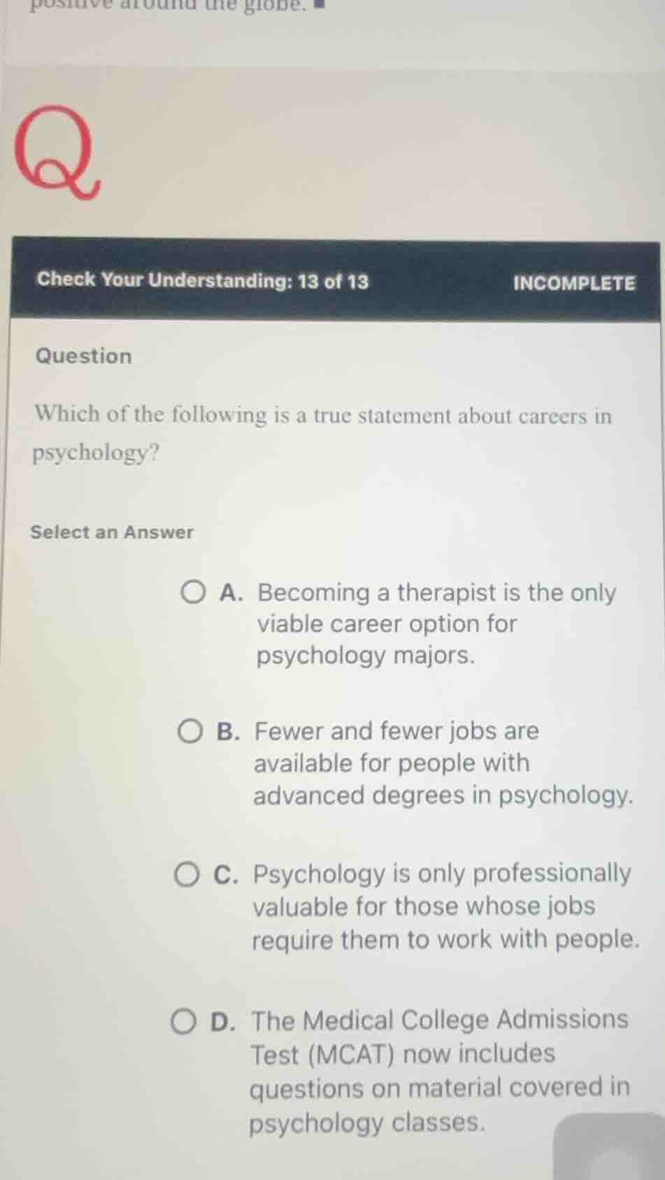 check your understanding: 13 of 13 incomplete question which of the fol…