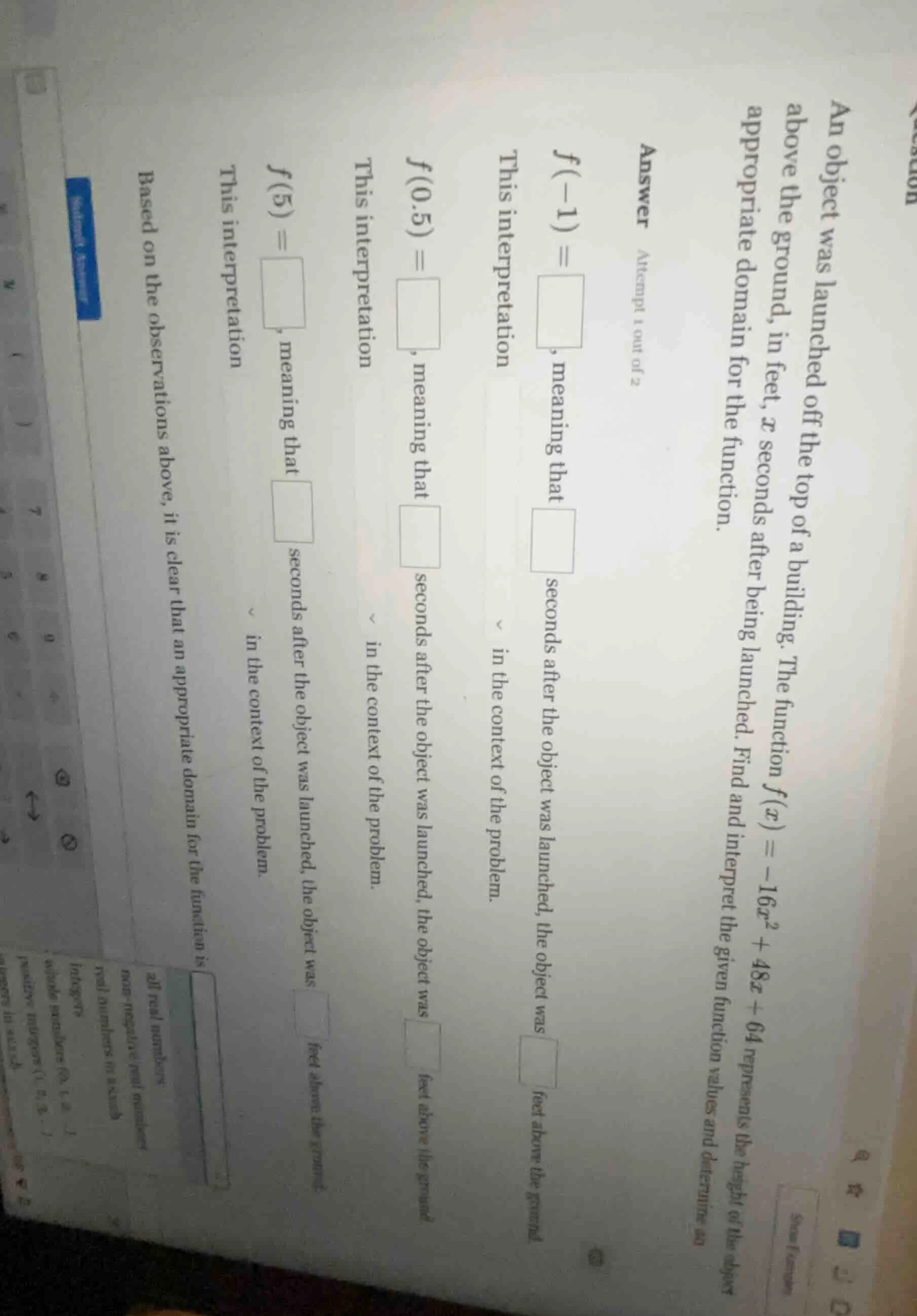 an object was launched off the top of a building. the function $f(x) = …