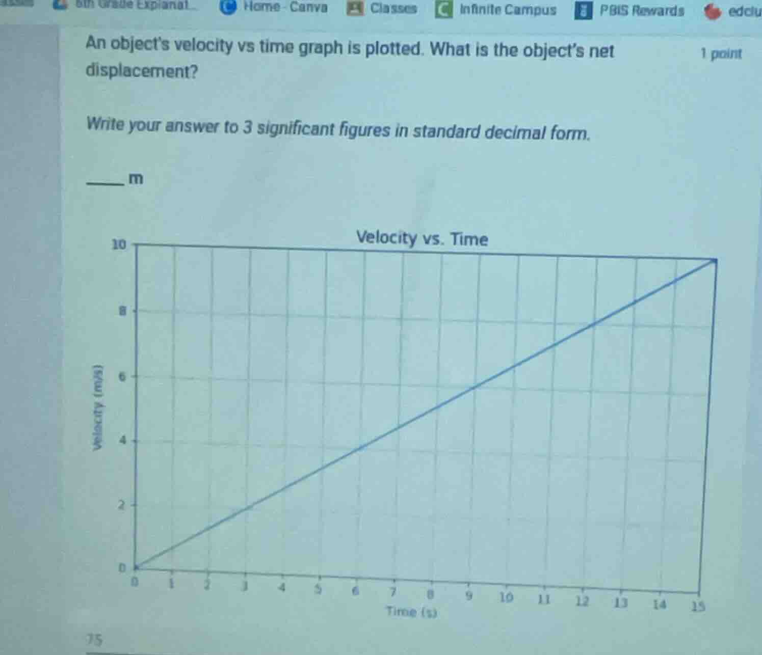 an objects velocity vs time graph is plotted. what is the objects net d…