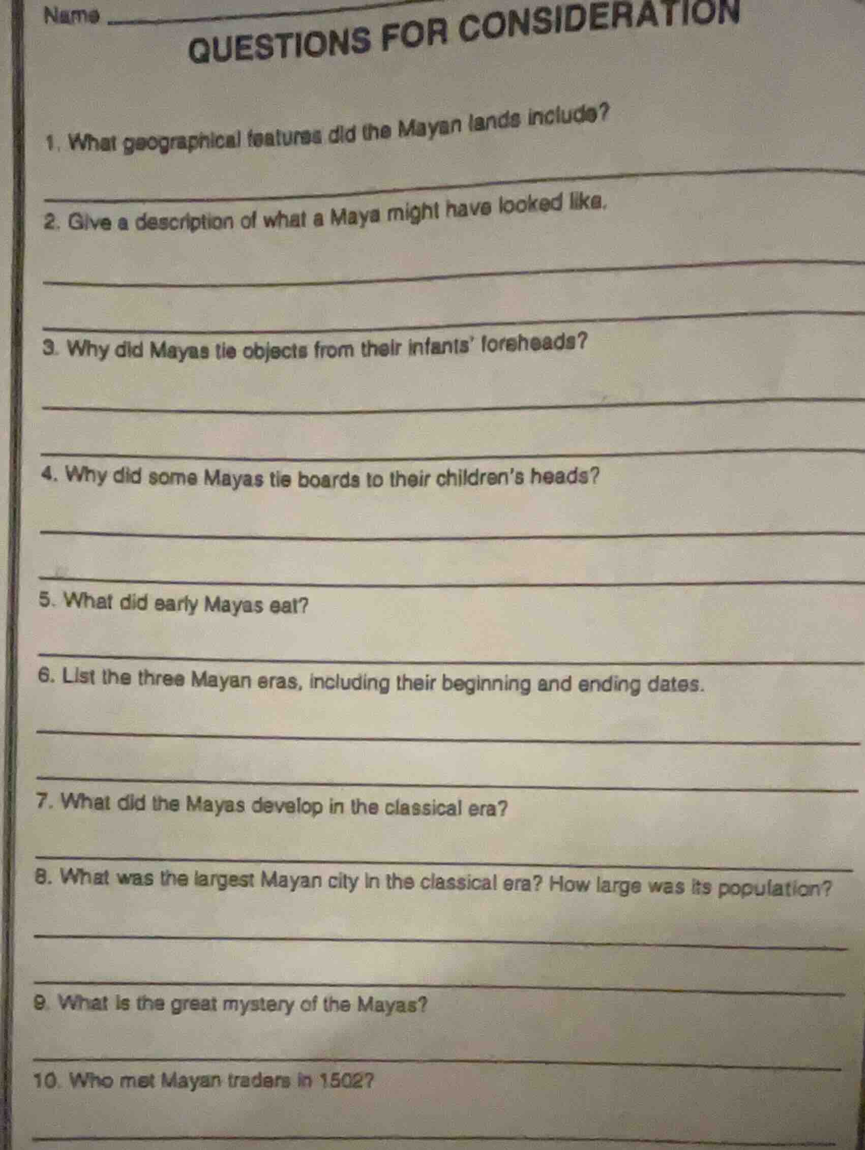 name questions for consideration 1. what geographical features did the …