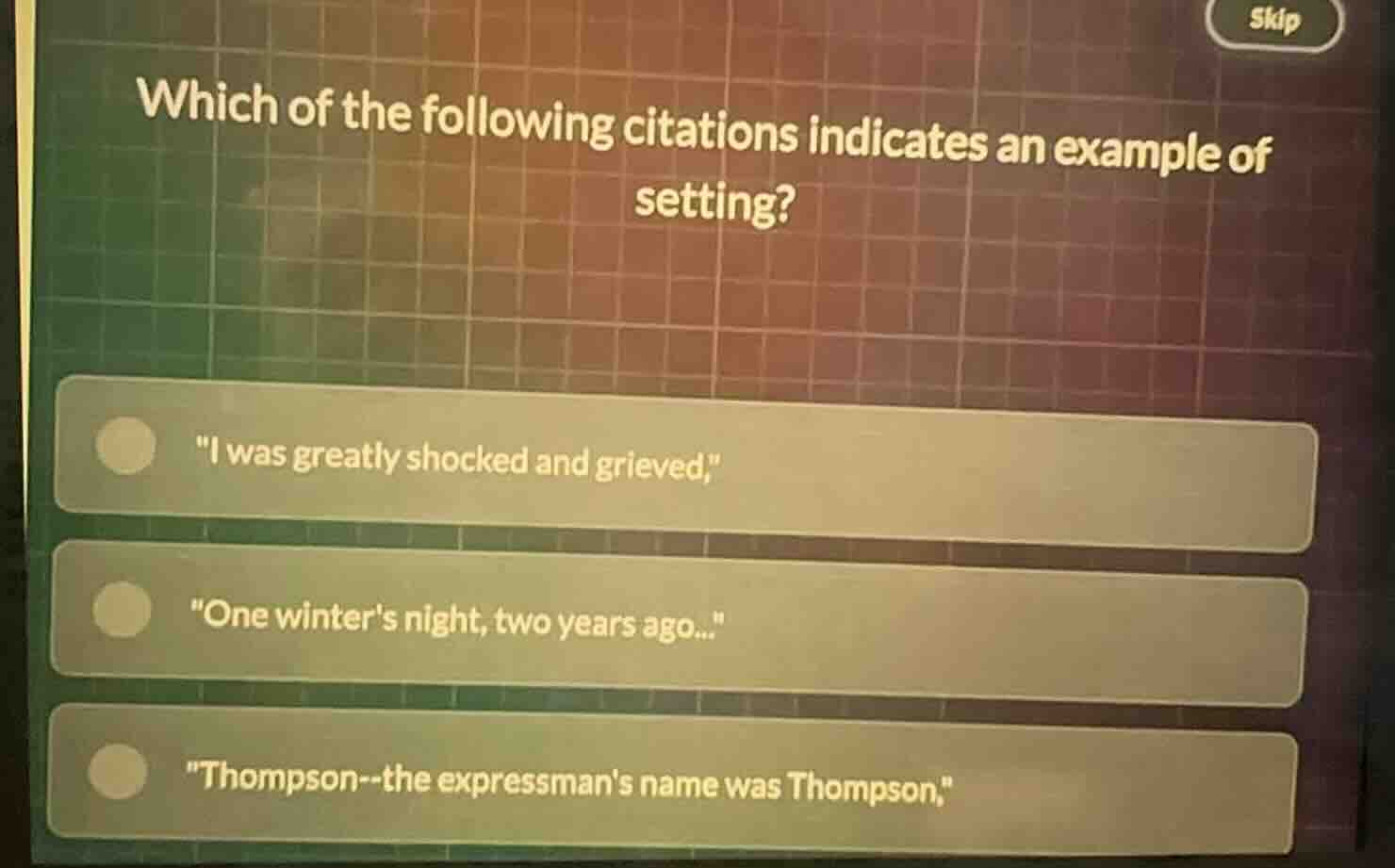which of the following citations indicates an example of setting? \i wa…