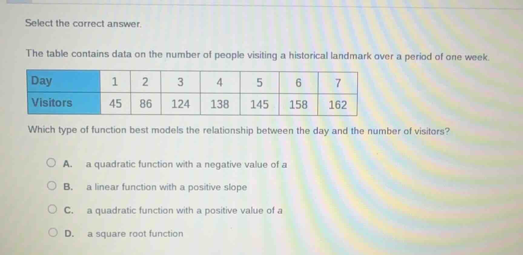 select the correct answer. the table contains data on the number of peo…