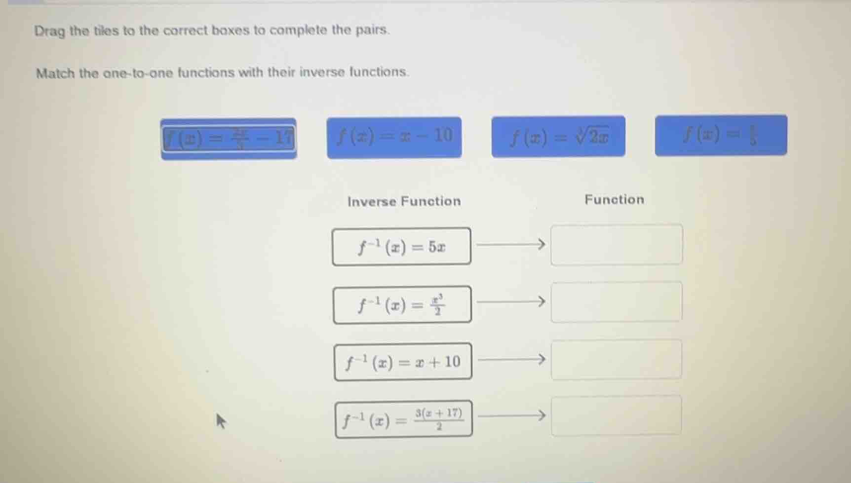 drag the tiles to the correct boxes to complete the pairs. match the on…