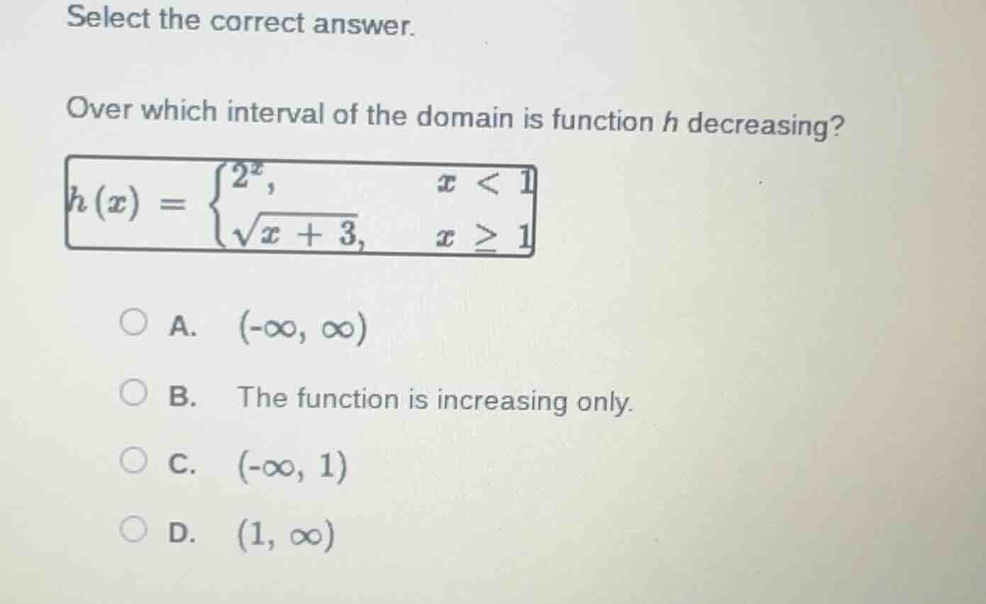 select the correct answer. over which interval of the domain is functio…