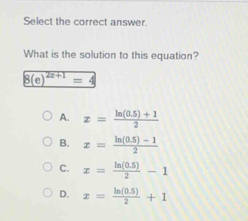 select the correct answer. what is the solution to this equation? $8(e)…