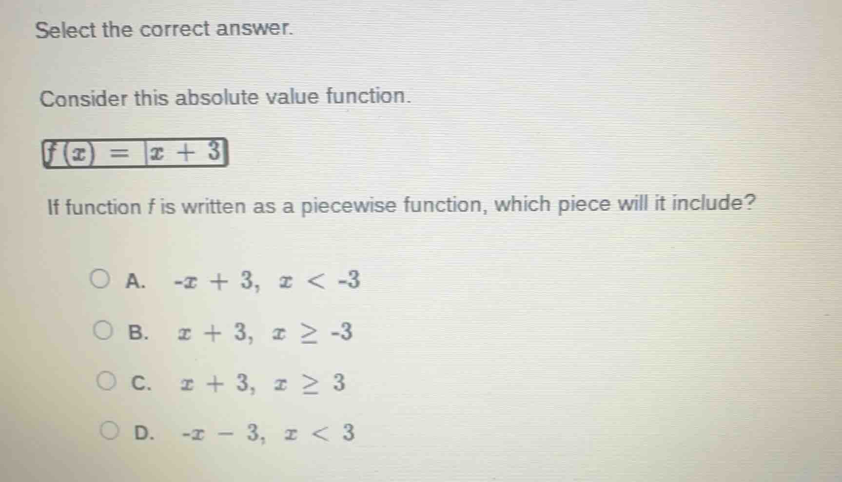 select the correct answer. consider this absolute value function. $f(x)…