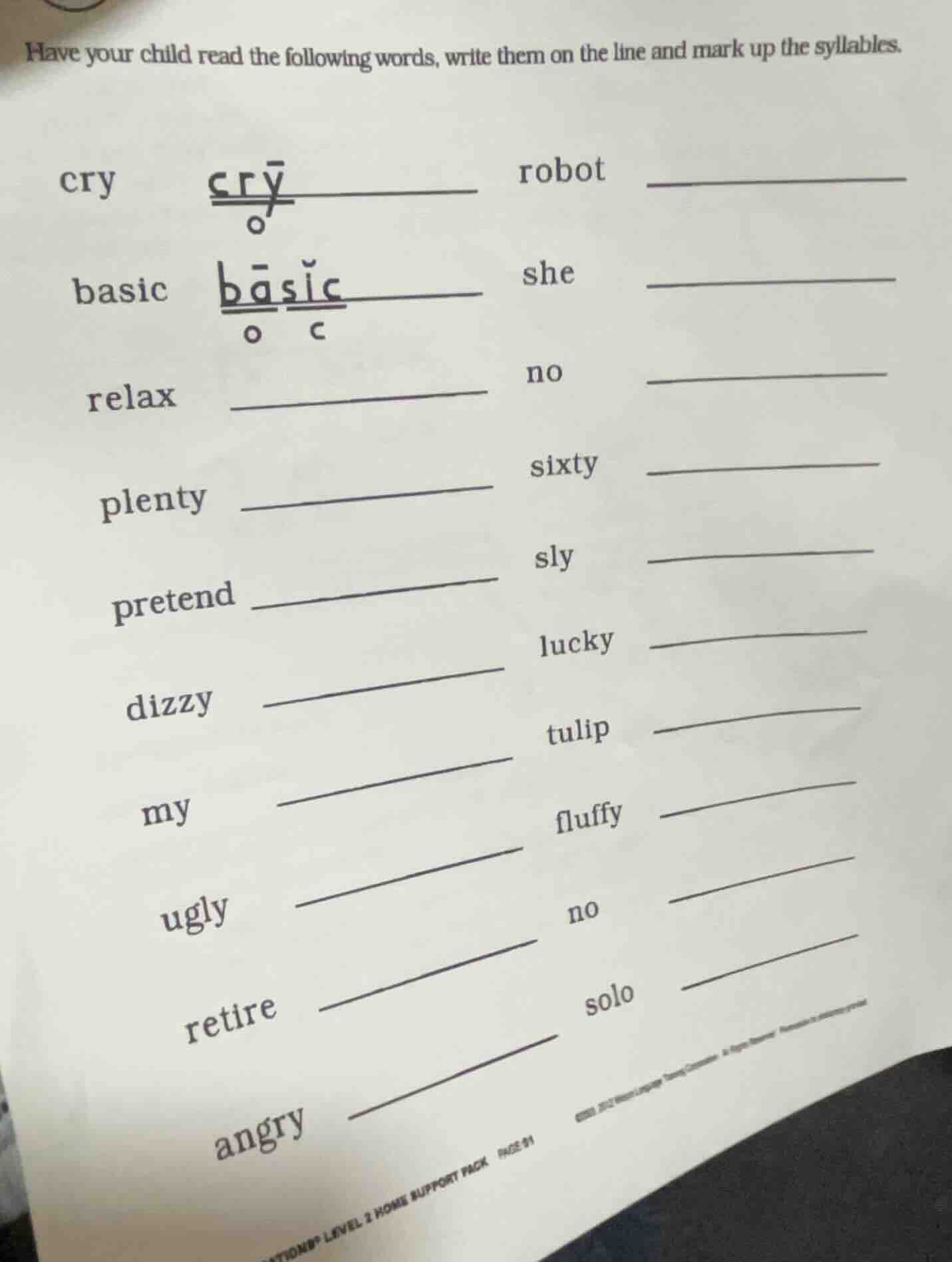 have your child read the following words, write them on the line and ma…