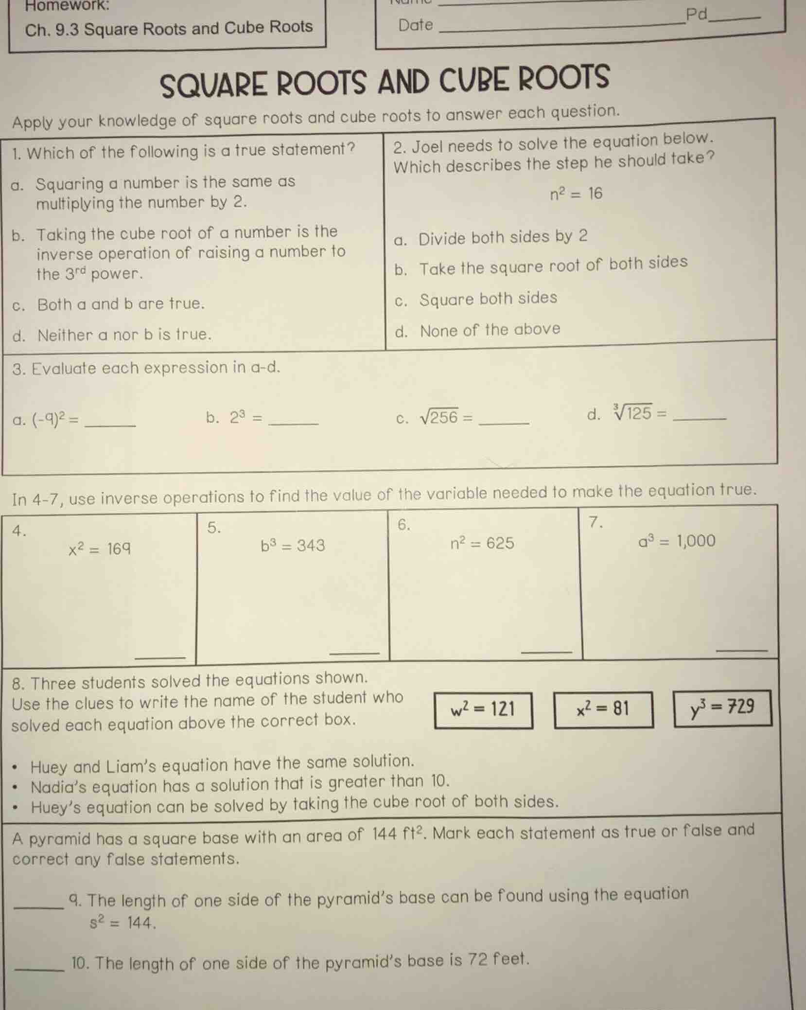 homework: ch. 9.3 square roots and cube roots square roots and cube roo…