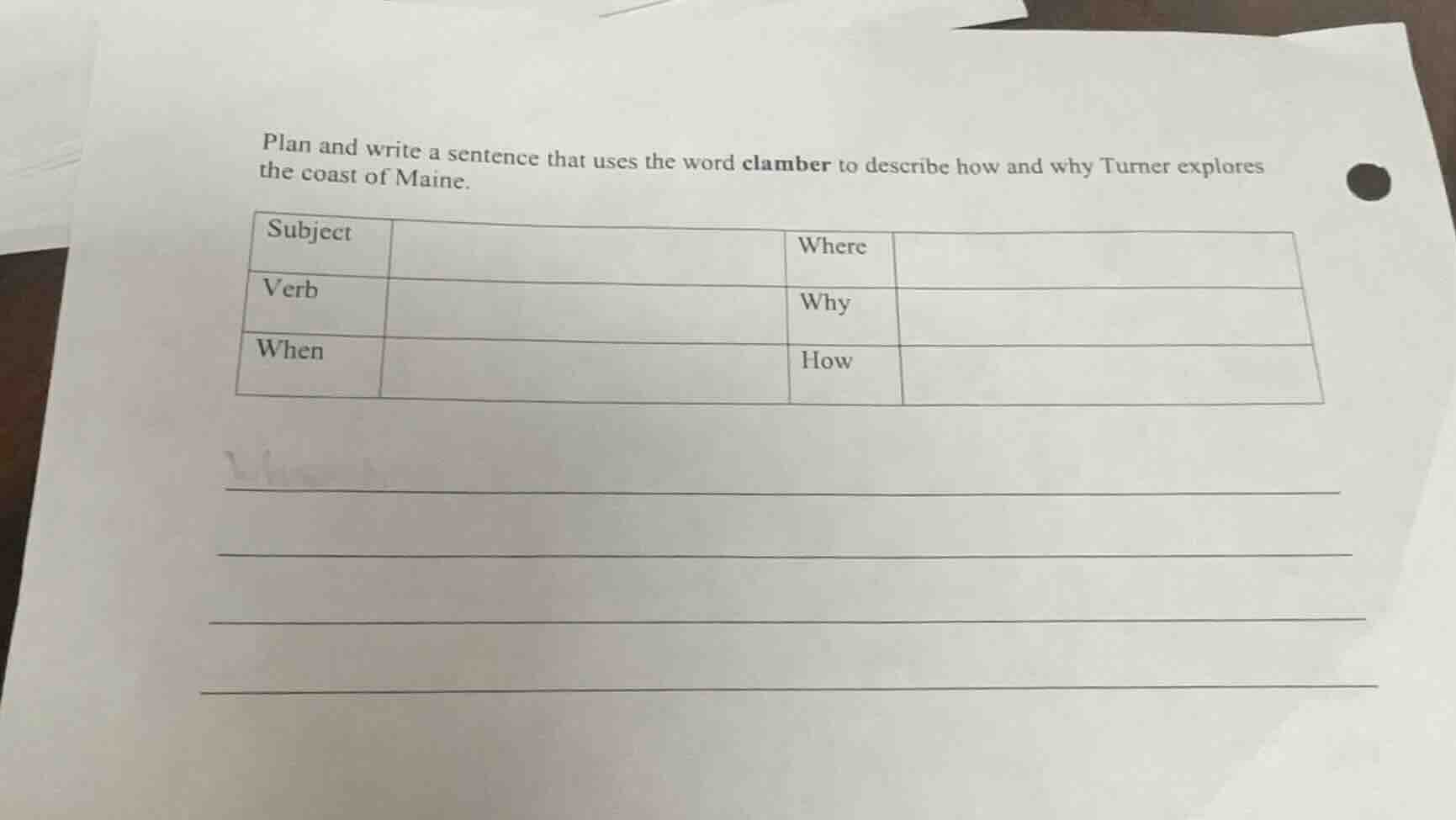 plan and write a sentence that uses the word clamber to describe how an…