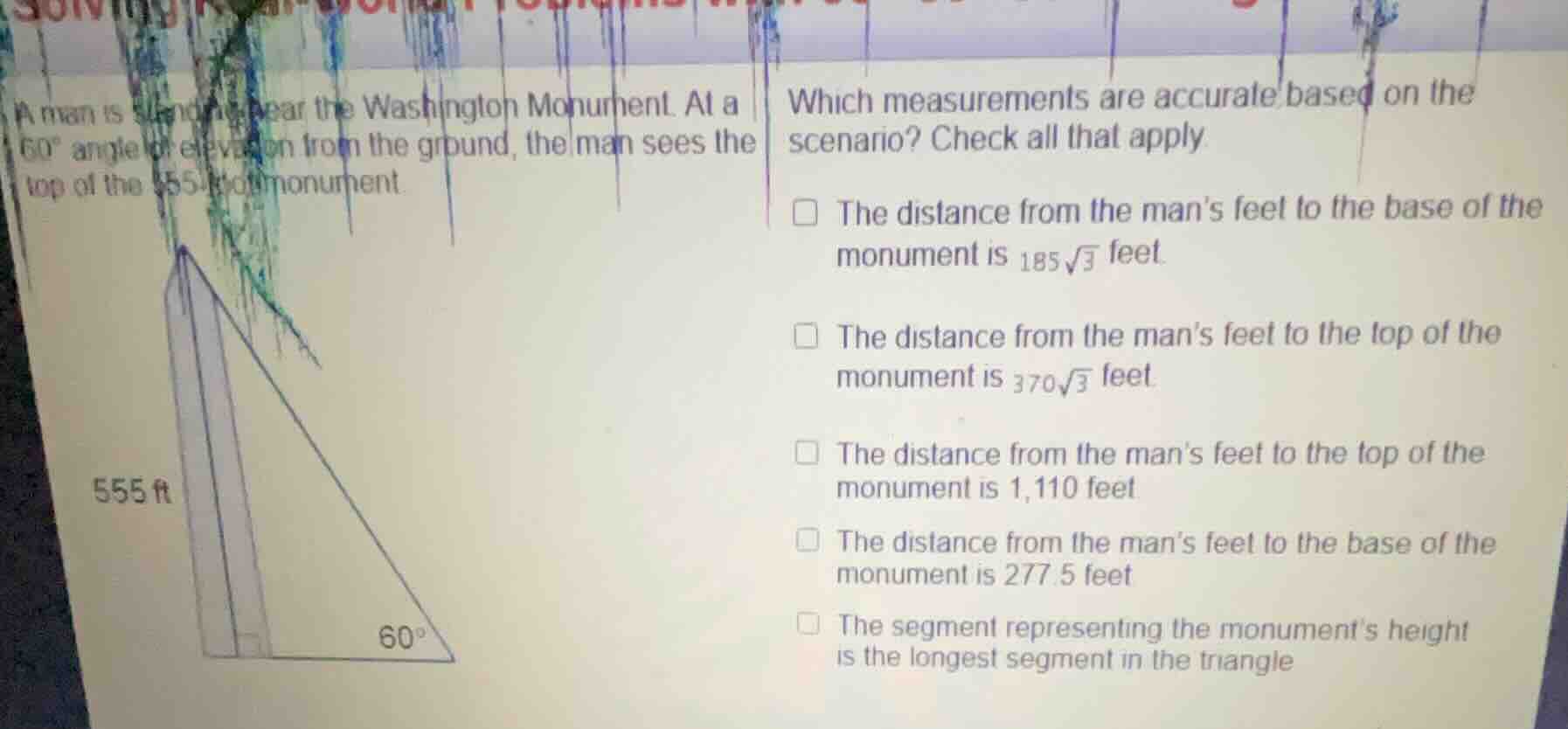 a man is standing near the washington monument. at a 60° angle of eleva…