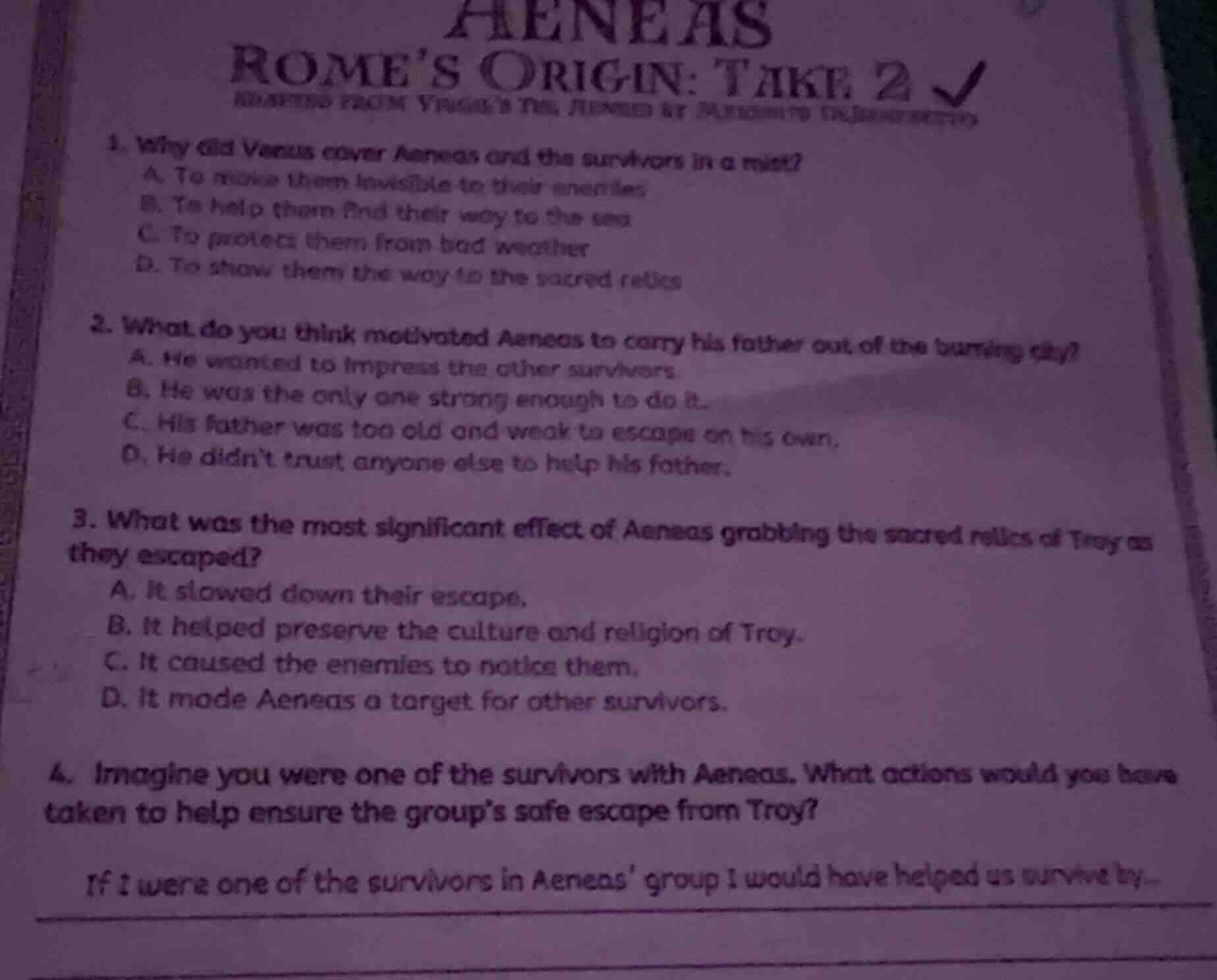 aeneas rome’s origin: take 2 reading from virgils the aeneid by missing…