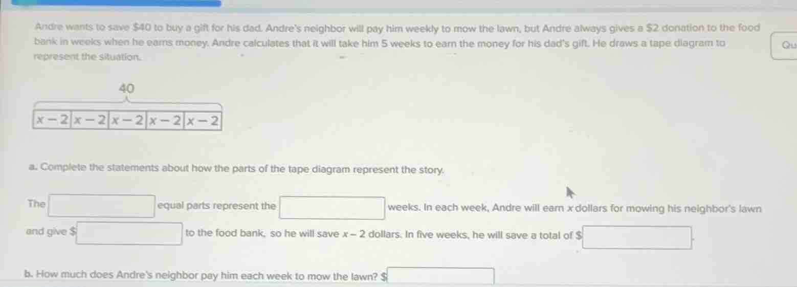 andre wants to save $40 to buy a gift for his dad. andre’s neighbor wil…