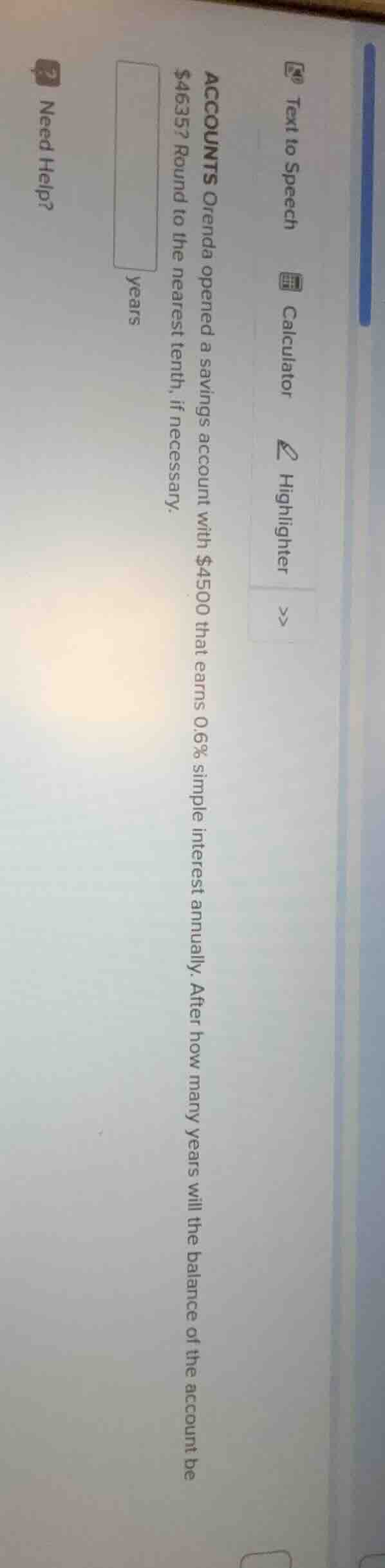 accounts orenda opened a savings account with $4500 that earns 0.6% sim…