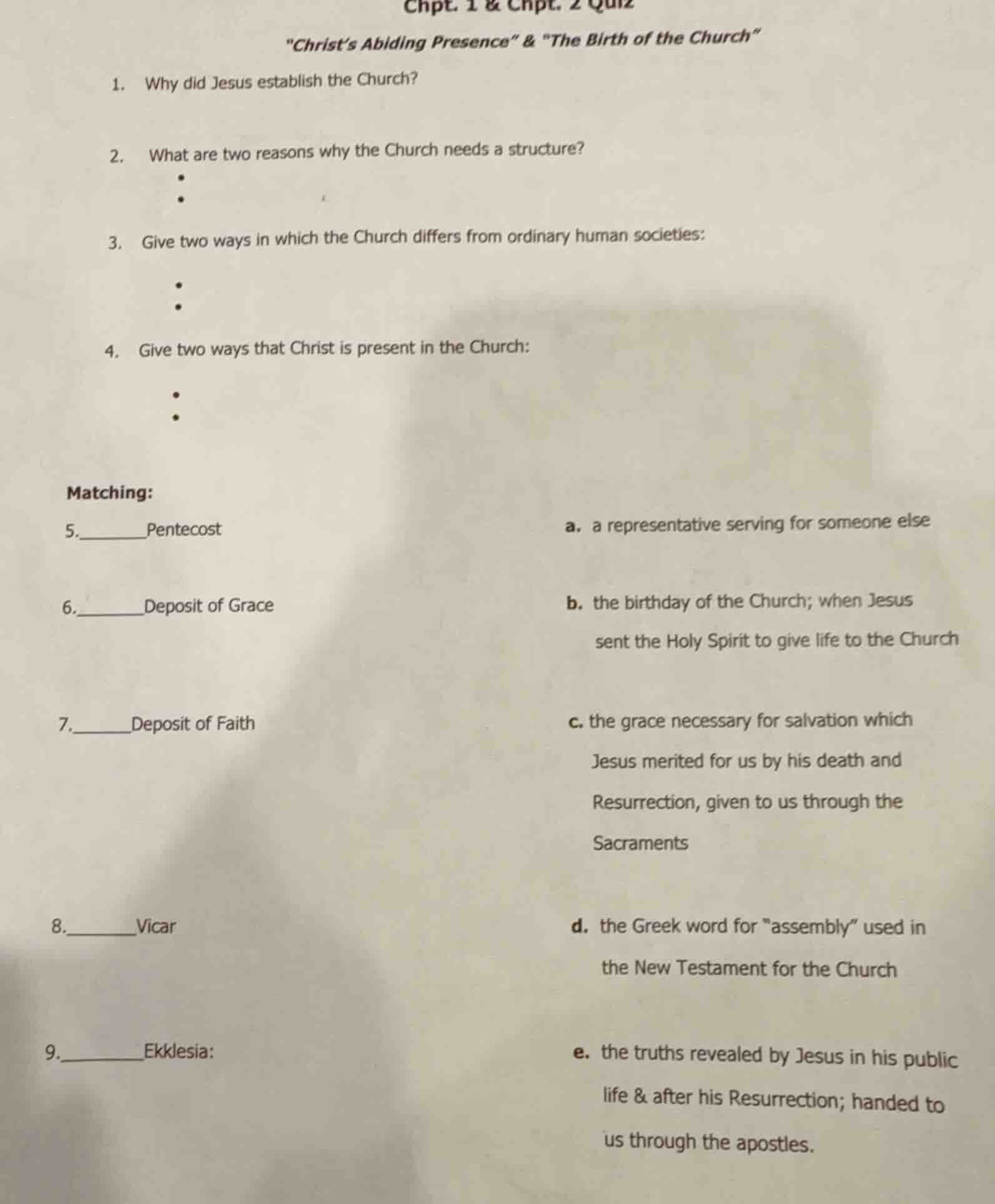 chpt. 1 & chpt. 2 quiz \christ’s abiding presence\ & \the birth of the …