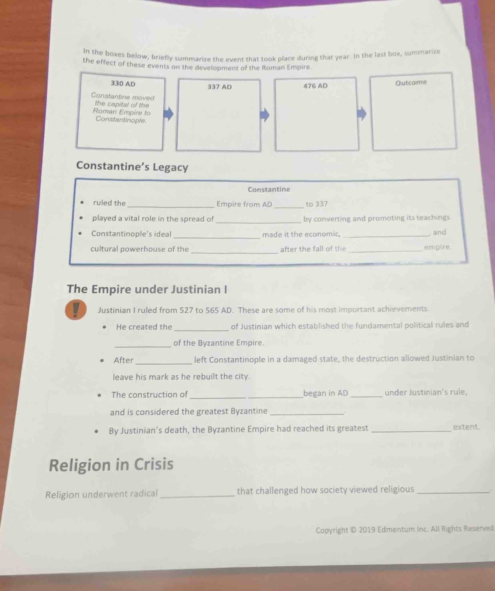 in the boxes below, briefly summarize the event that took place during …