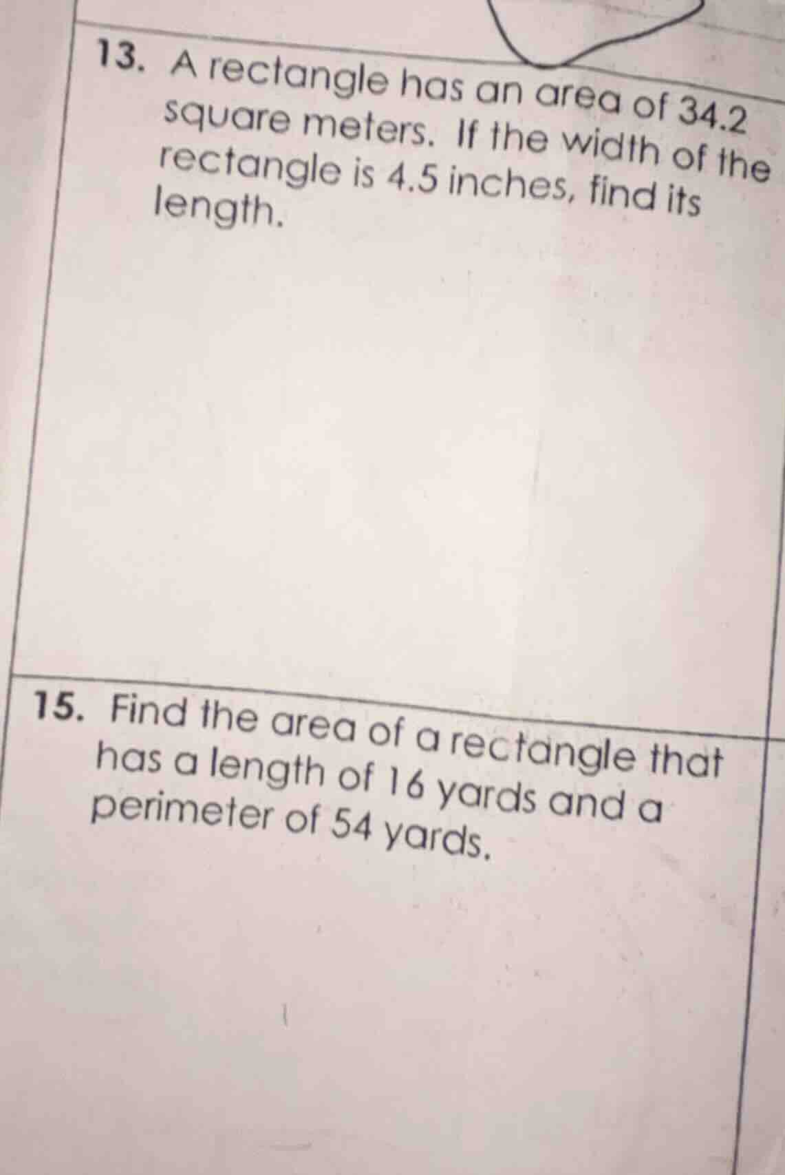 13. a rectangle has an area of 34.2 square meters. if the width of the …