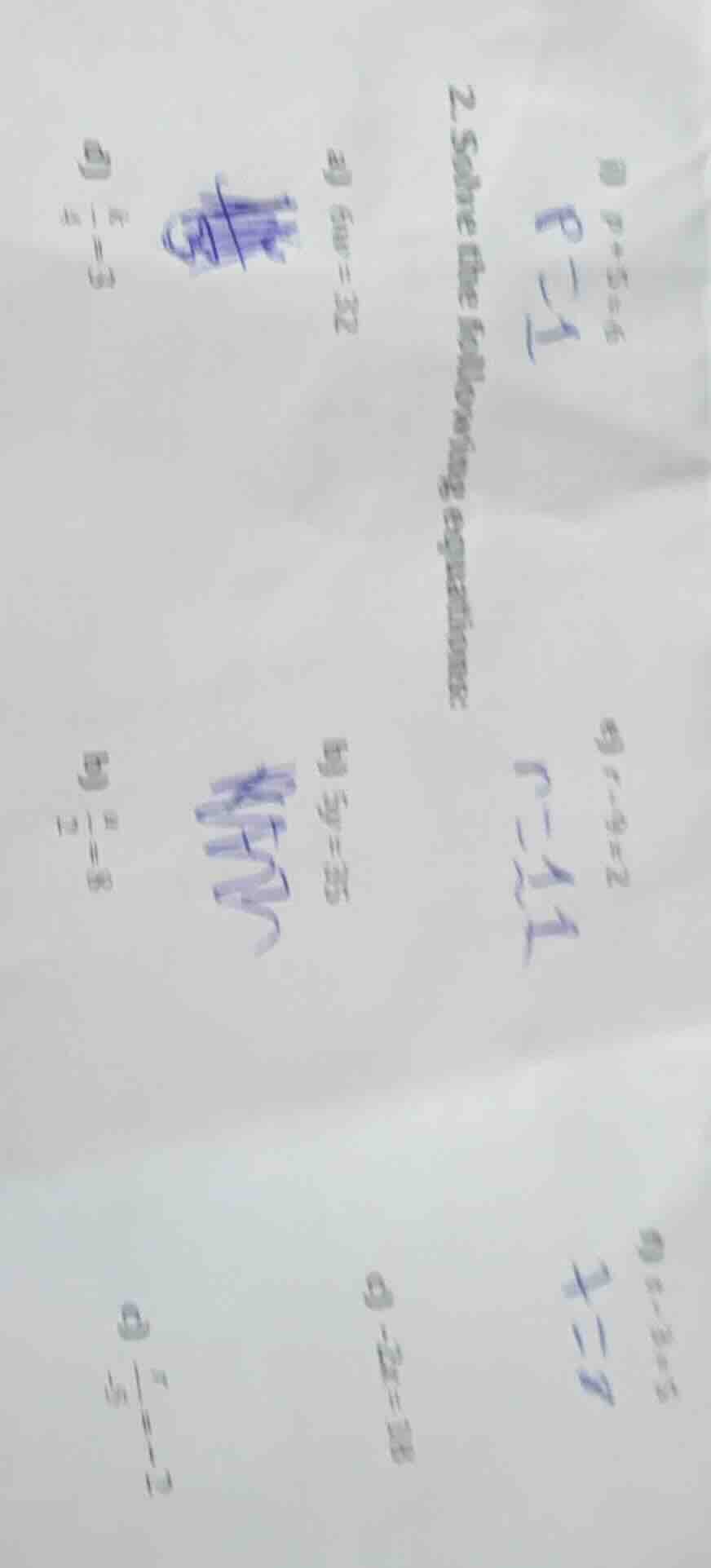 2. solve the following equations: a) ( p + 35 = 46 ) b) ( r - 29 = 2 ) …