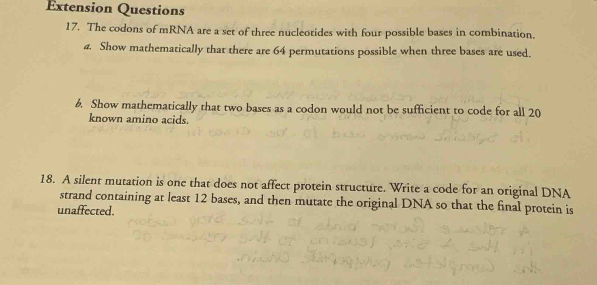 extension questions 17. the codons of mrna are a set of three nucleotid…