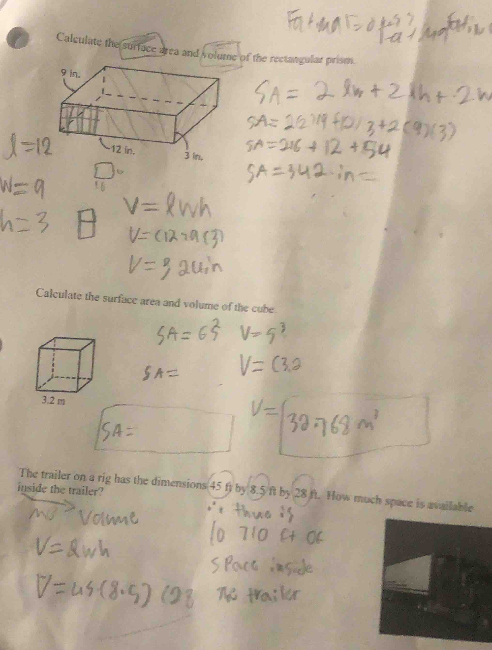calculate the surface area and volume of the rectangular prism. calcula…