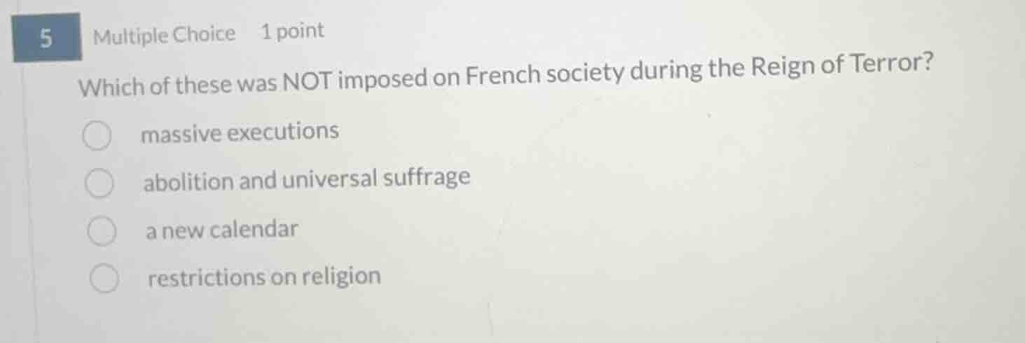 5 multiple choice 1 point which of these was not imposed on french soci…