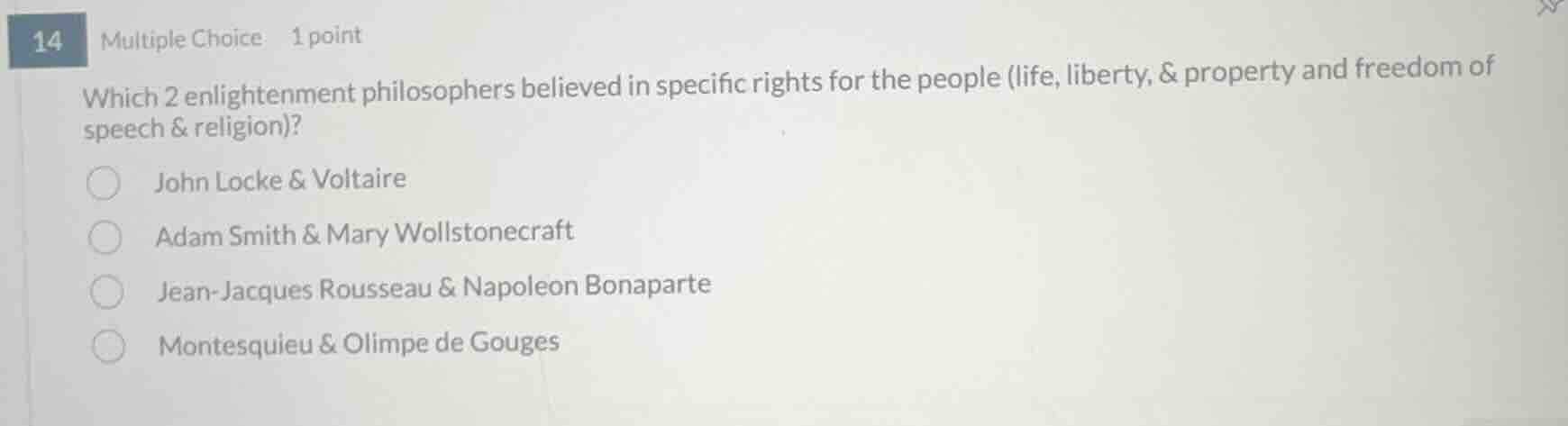 14 multiple choice 1 point which 2 enlightenment philosophers believed …