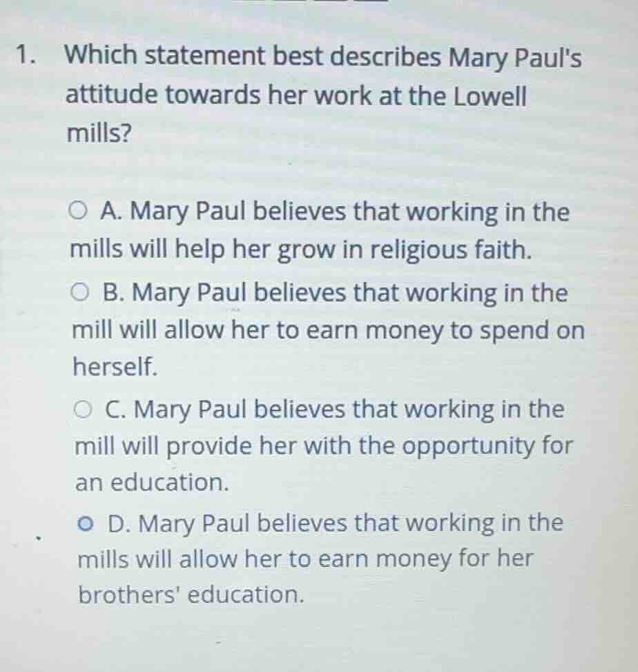 1. which statement best describes mary pauls attitude towards her work …