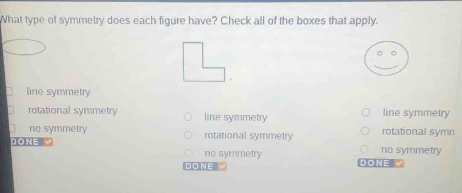 what type of symmetry does each figure have? check all of the boxes tha…