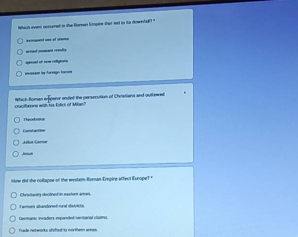 which event occurred in the roman empire that led to its downfall? - in…