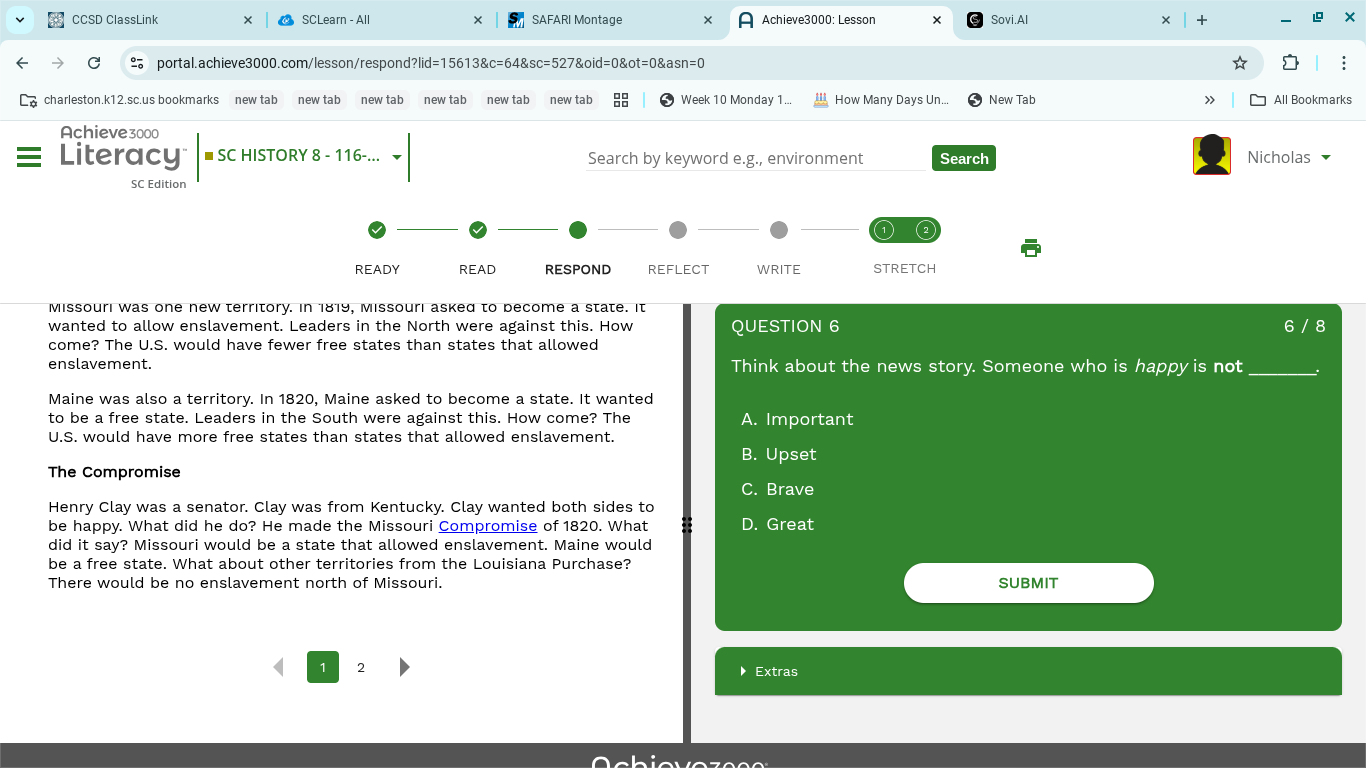 question 6 think about the news story. someone who is happy is not ____…