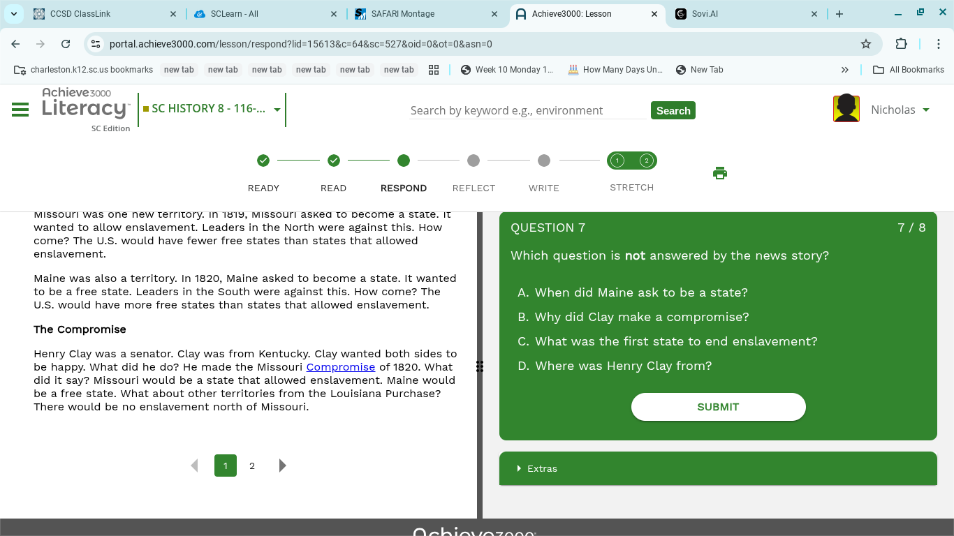 missouri was one new territory. in 1819, missouri asked to become a sta…