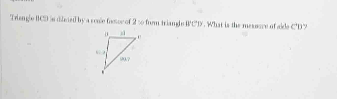 triangle bcd is dilated by a scale factor of 2 to form triangle bcd. wh…