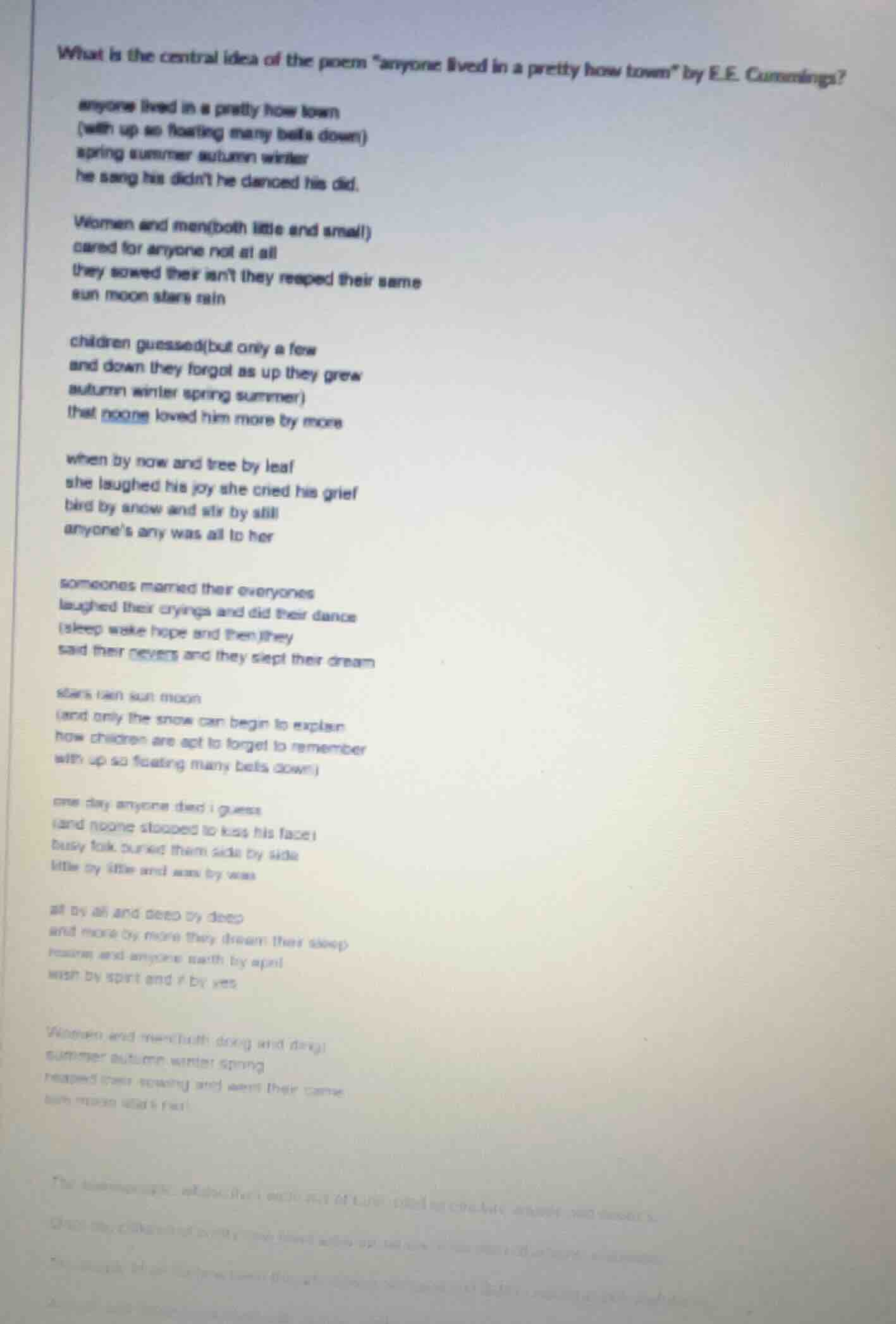 what is the central idea of the poem \anyone lived in a pretty how town…