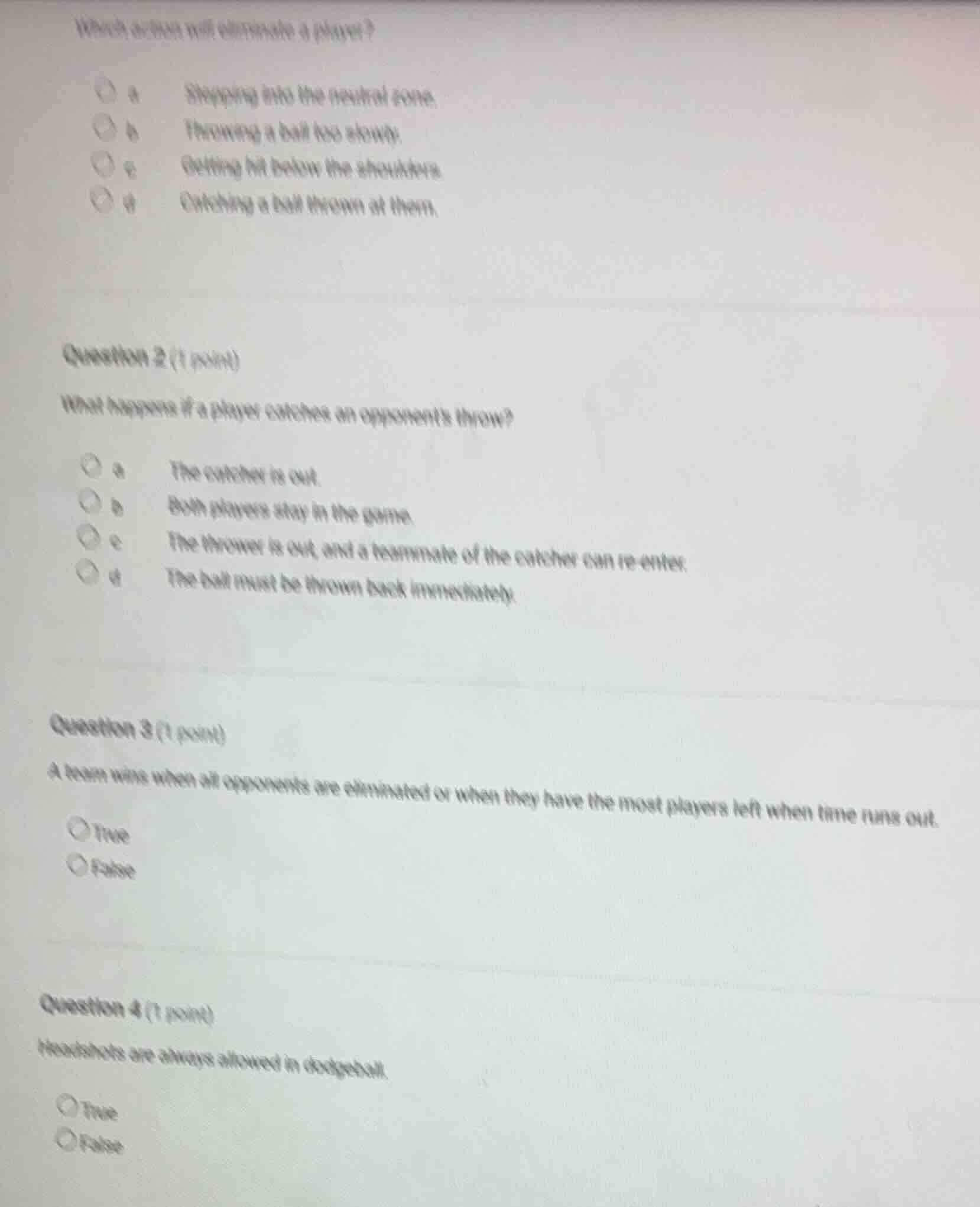 which action will eliminate a player? \ta stepping into the neutral zon…