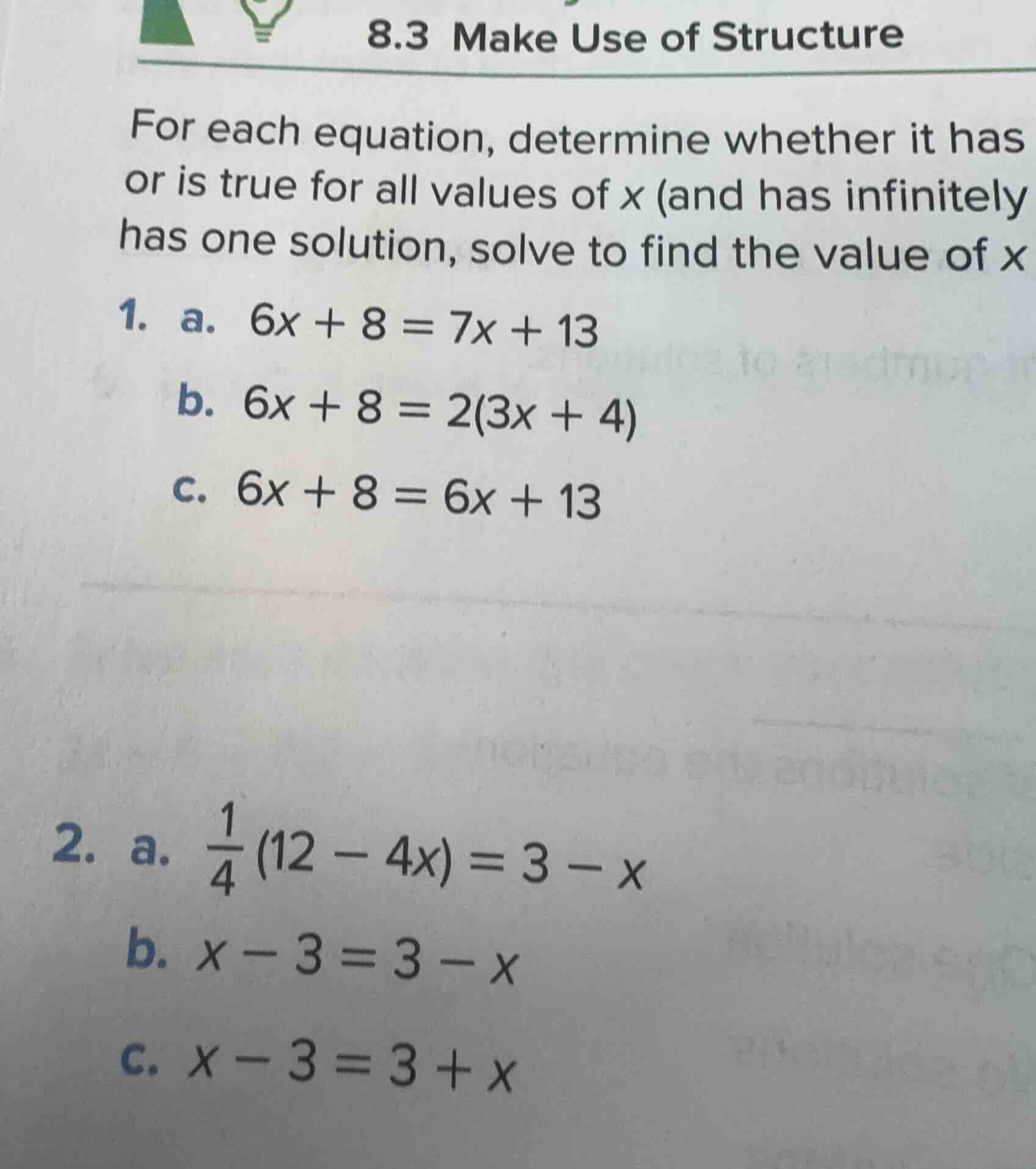 8.3 make use of structure for each equation, determine whether it has o…