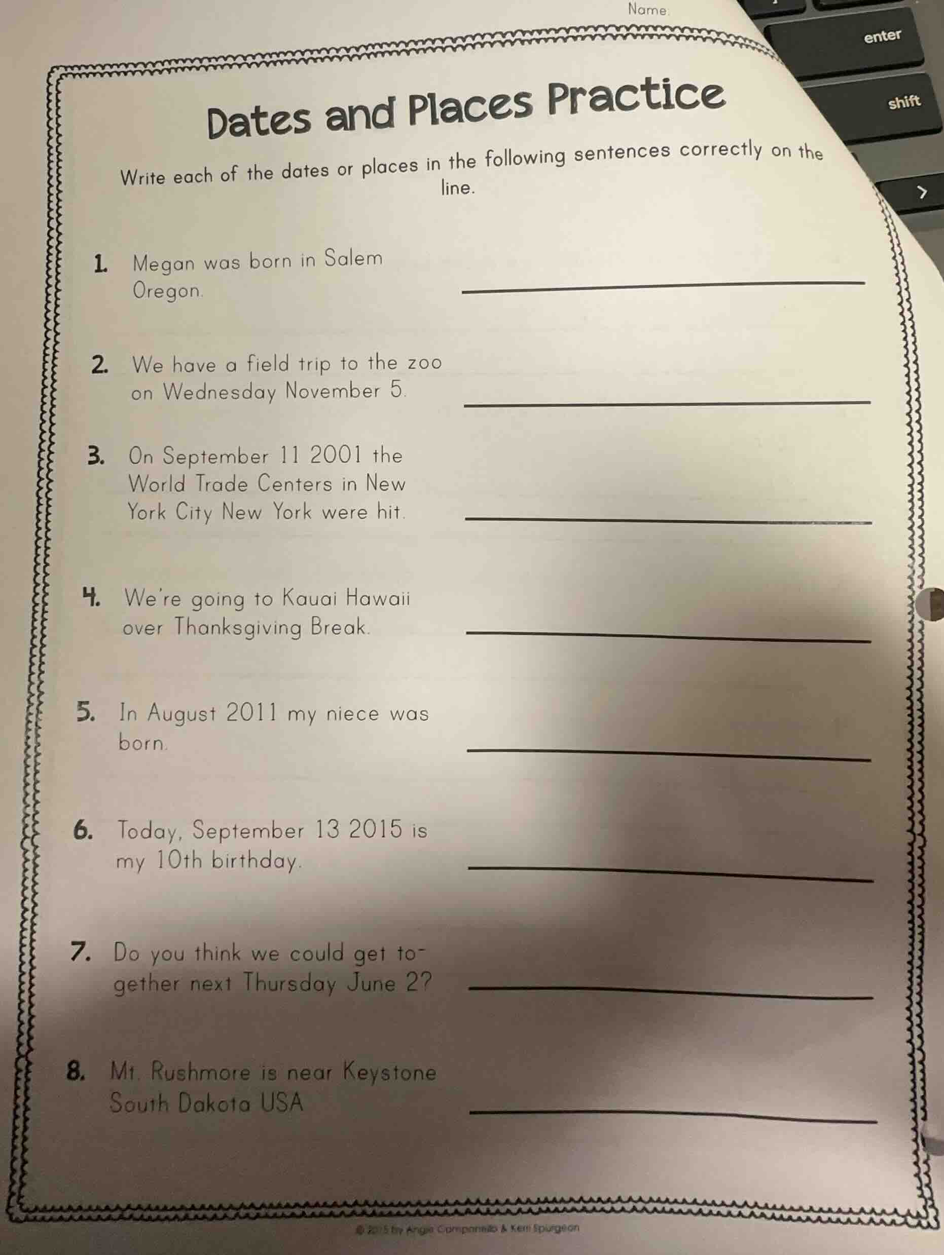 dates and places practice write each of the dates or places in the foll…