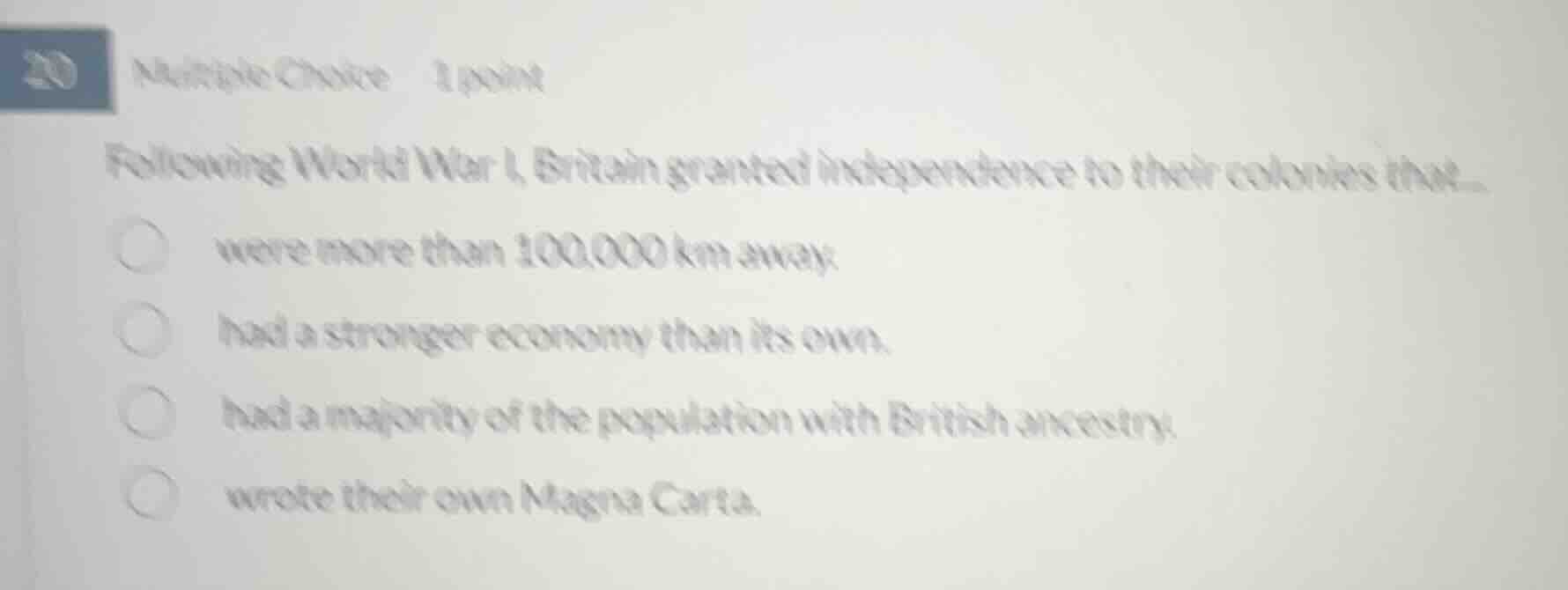 20 multiple choice 1 point following world war i, britain granted indep…
