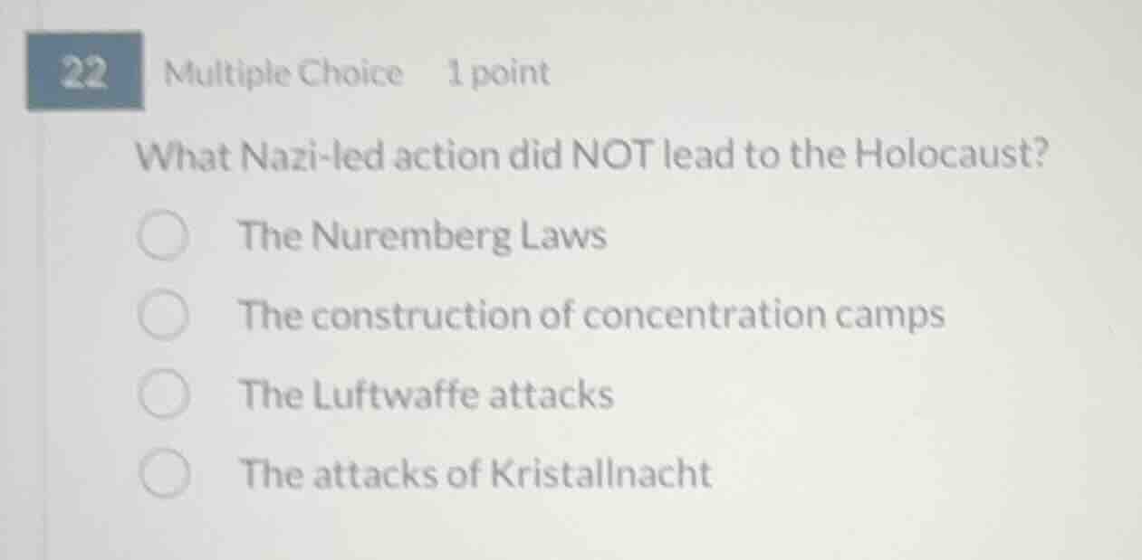22 multiple choice 1 point what nazi - led action did not lead to the h…