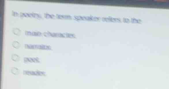 in poetry, the term speaker refers to the main character. narrator. poe…