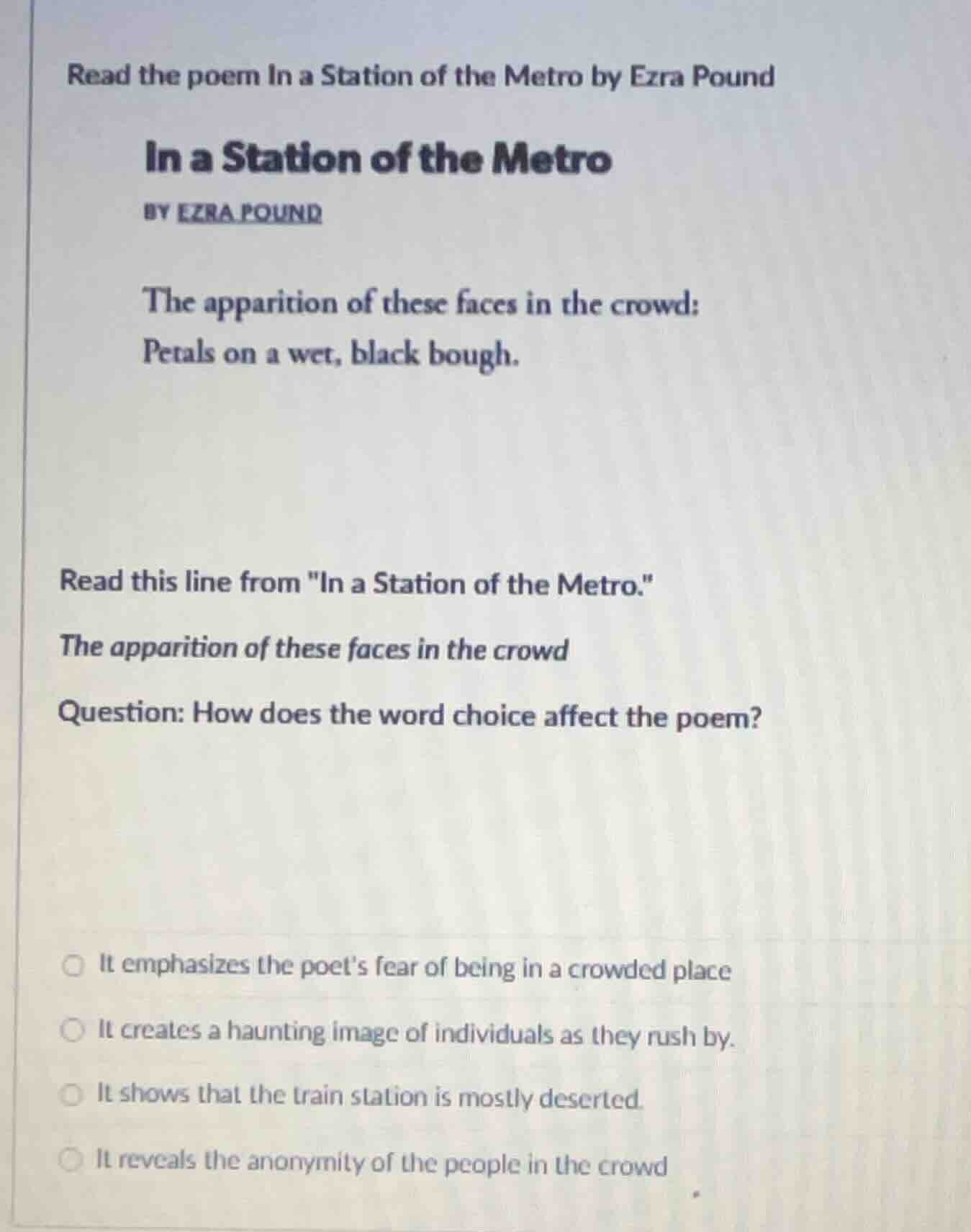 read the poem in a station of the metro by ezra pound in a station of t…