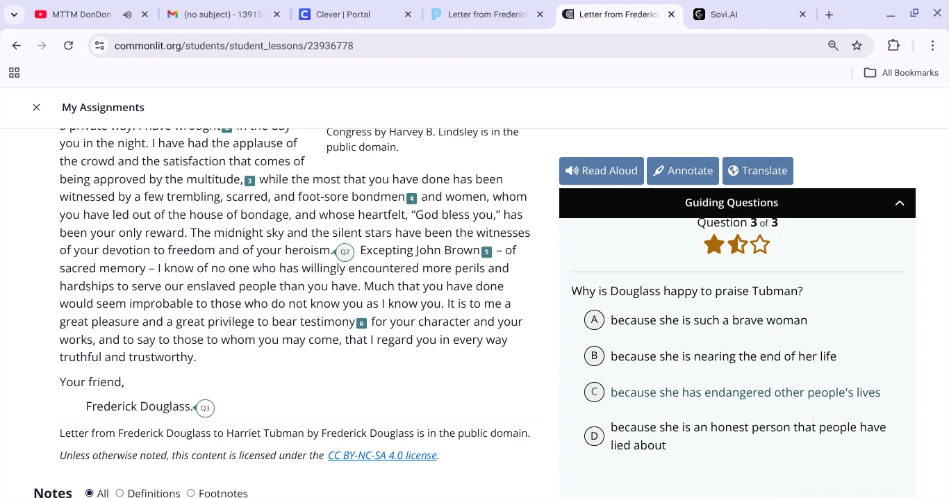 why is douglass happy to praise tubman? a because she is such a brave w…