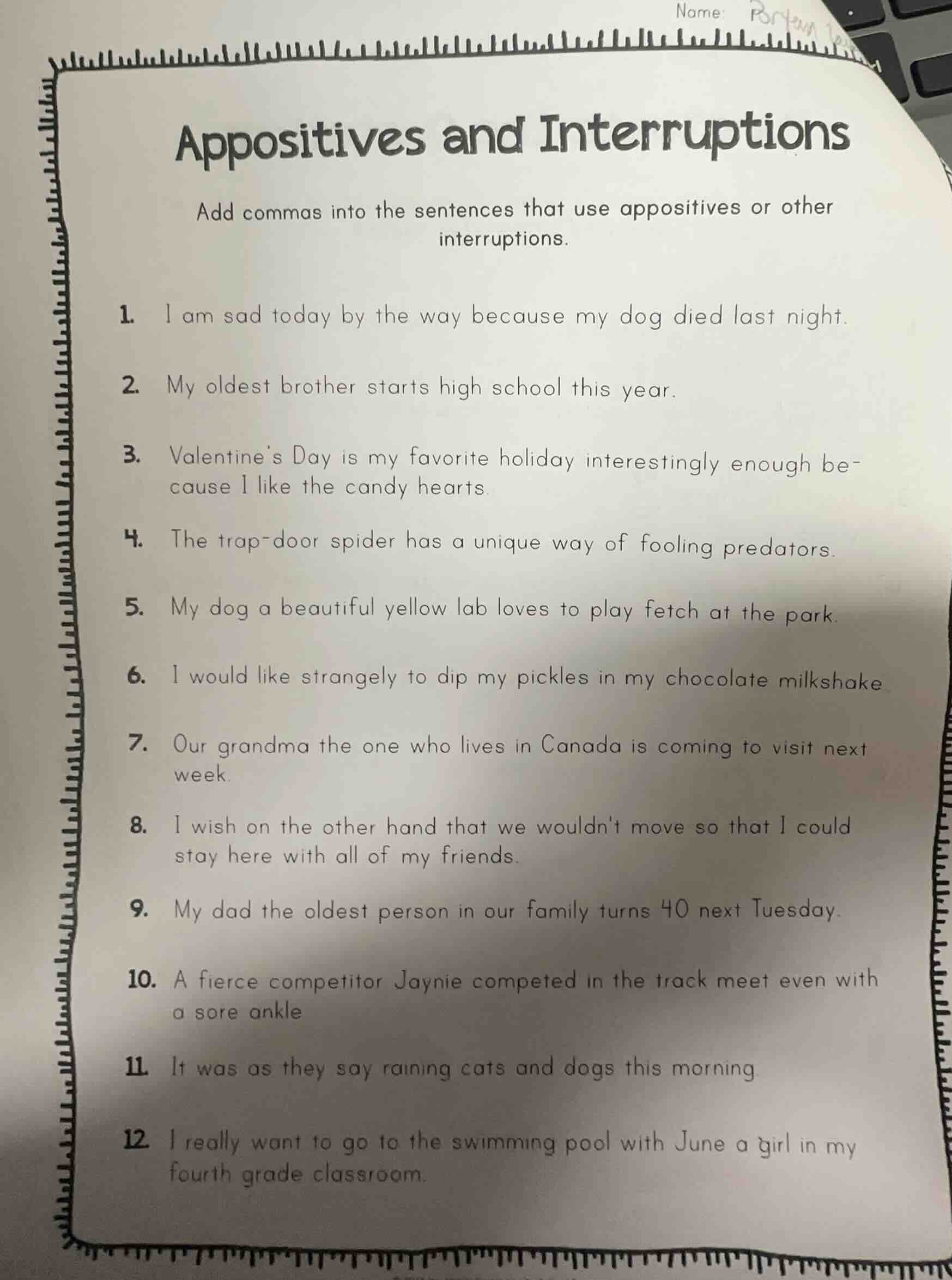 appositives and interruptions add commas into the sentences that use ap…