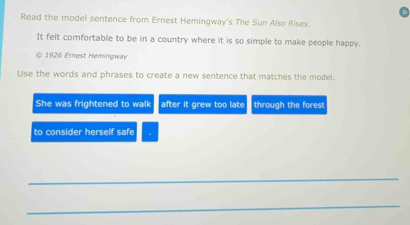 read the model sentence from ernest hemingways the sun also rises. it f…