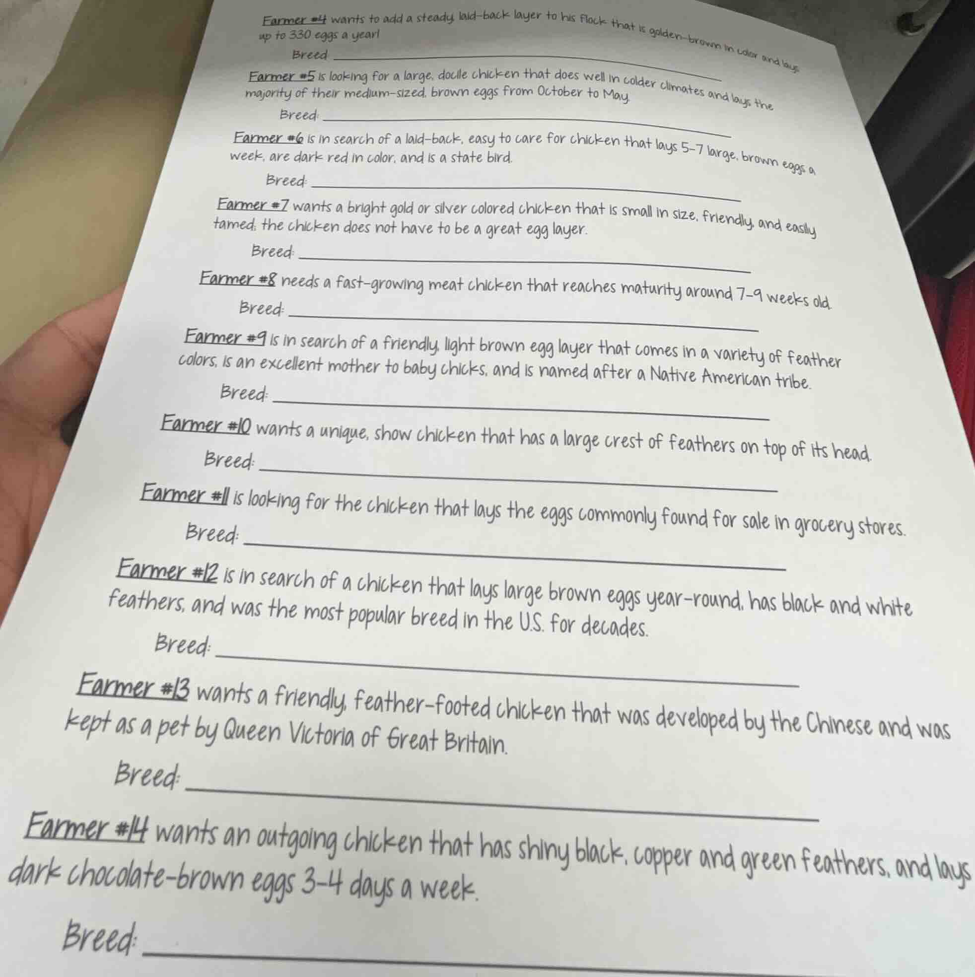 farmer #4 wants to add a steady laid - back layer to his flock that is …