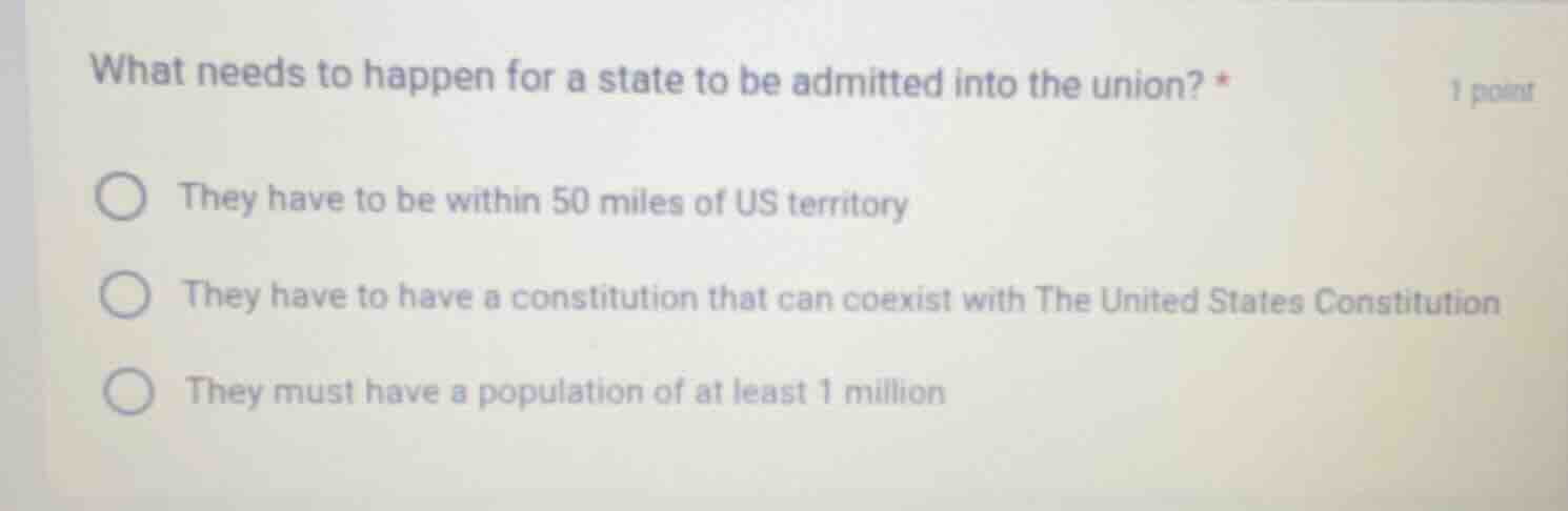what needs to happen for a state to be admitted into the union? * they …