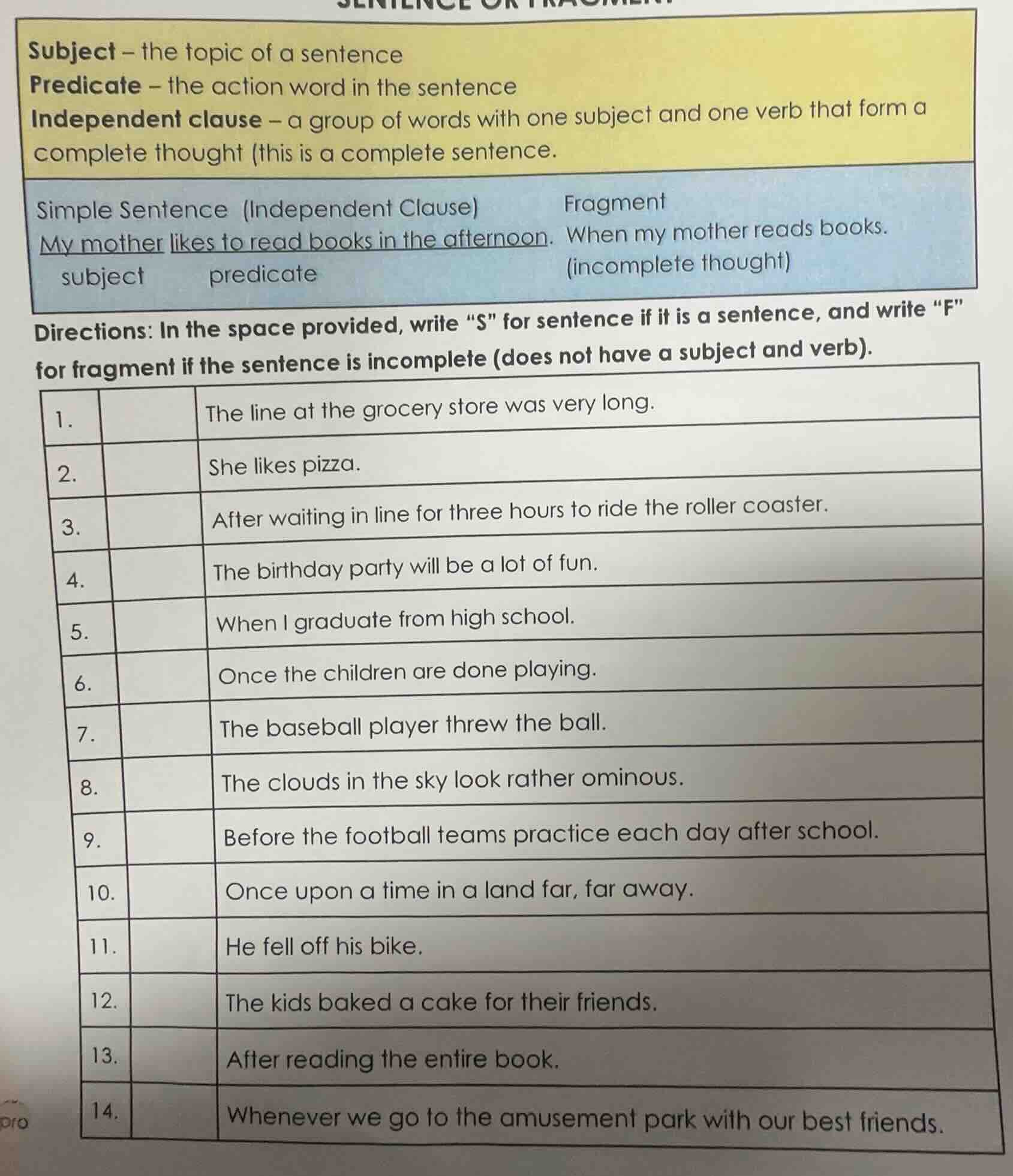 subject – the topic of a sentence predicate – the action word in the se…