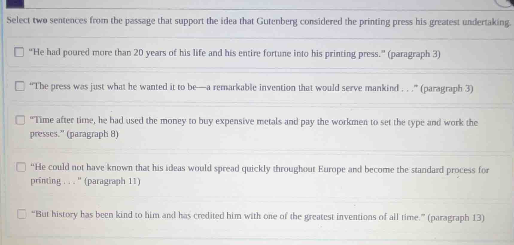 select two sentences from the passage that support the idea that gutenb…