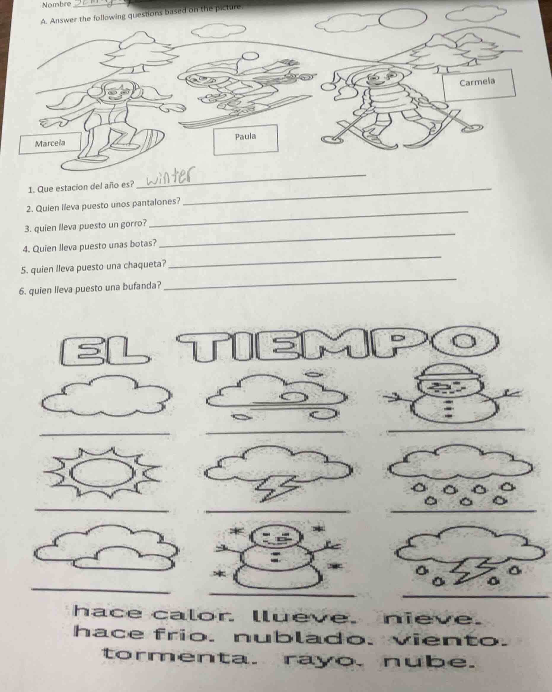 nombre a. answer the following questions based on the picture. marcela …